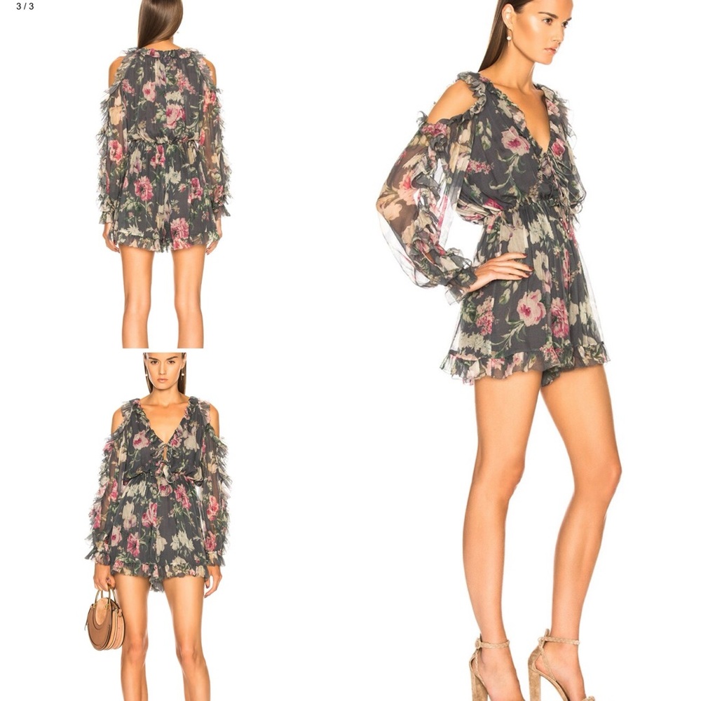 Zimmermann Iris Romper Cold Shoulder Georgette Playsuit US Size 8 (Zim Size 2)